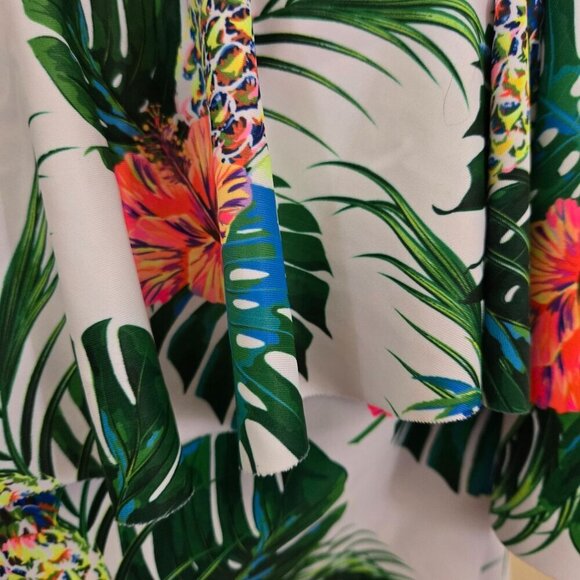 Tempt Me White Pineapple Tropical Off Shoulder Flounce One Piece Swimsuit Size L - Picture 7 of 7